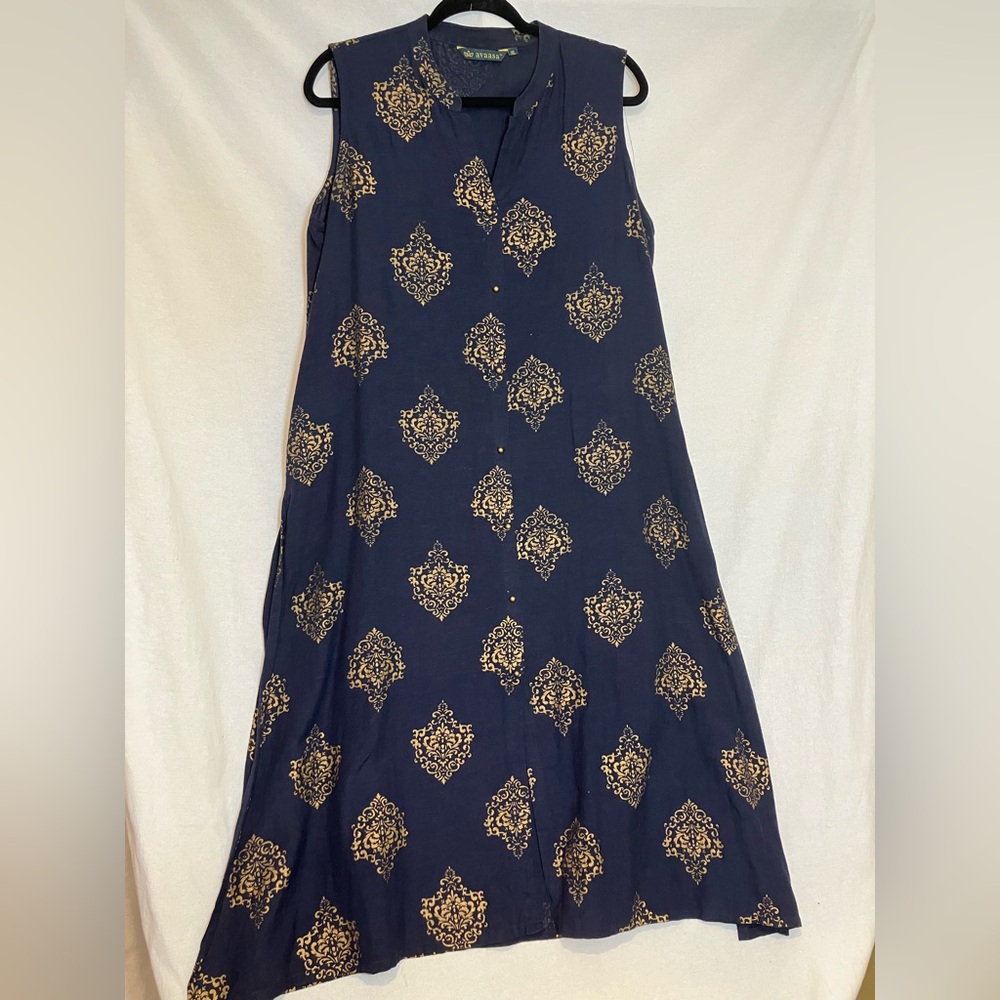 Avaasa Full Button Up Dress Slits Indian Inspired Boho Summer Tunic Size XL